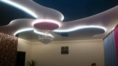 Двухуровневый сатиновый натяжной потолок с подсветкой НП-301 - цена от 1580  руб./м2