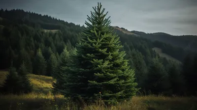 новогодняя елка в поле возле леса в горах, благородная ель картина, дерево,  ответвляться фон картинки и Фото для бесплатной загрузки