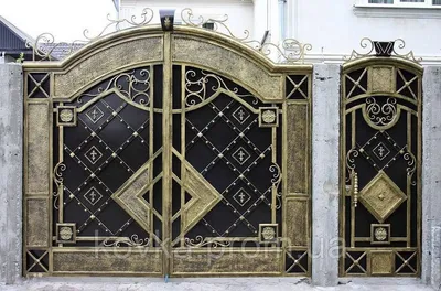 Элитные кованые ворота с зеленой патиной под старину Код: ВО-12 -  художественная ковка КовАрт