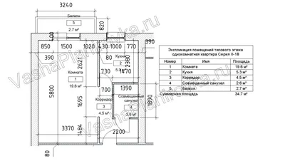 Планировка однокомнатной квартиры 32 кв м: кухня, комната, ванна