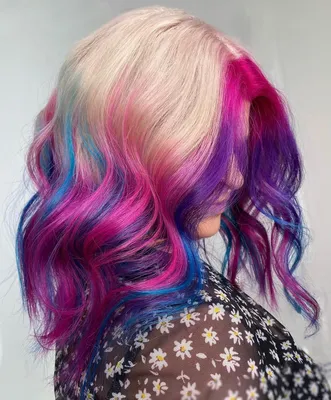 Фиолетовые пряди на темных волосах - 78 фото