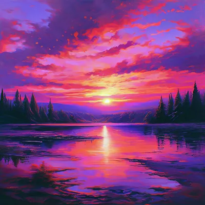 Пляж, фиолетовый закат, реалистично, 4…» — создано в Шедевруме