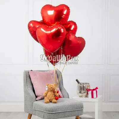 Букет шаров - Белые и красные фольгированные сердца 45см