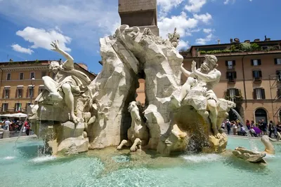Фонтан четырех рек на площади Навона, Рома Стоковое Изображение -  изображение насчитывающей культура, италия: 157280083