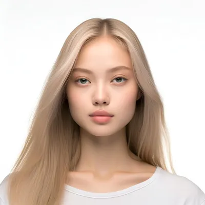 Азиатская модель с длинными светлыми волосами на белом фоне портрет  красивой девушки | Премиум Фото