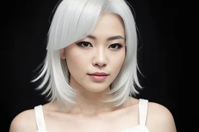 Крупным планом портрет привлекательной азиатки с белыми волосами на черном  фоне | Премиум Фото