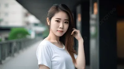 азиатка с длинными волосами, молодая женщина в футболке позирует как, Hd  фотография фото, губа фон картинки и Фото для бесплатной загрузки