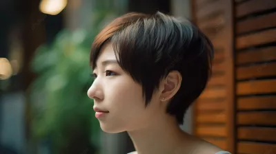 милая азиатка с короткими волосами смотрит в сторону, молодая женщина с  освежающей короткой стрижкой, Hd фотография фото, лоб фон картинки и Фото  для бесплатной загрузки