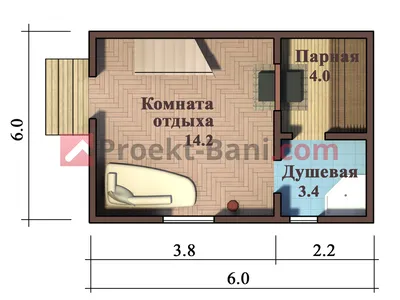 Баня 6х4 с террасой, проект бани 6 на 4 с верандой из бруса, цена под ключ