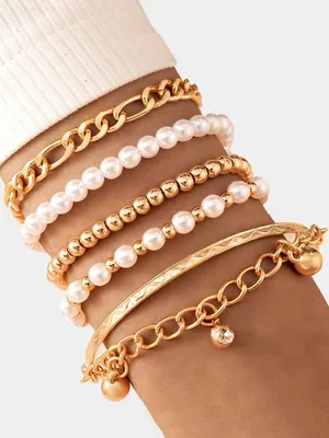 Набор из женских браслетов на руку, украшение с жемчугом, браслет- цепь  купить по цене 249 ₽ в интернет-магазине KazanExpress