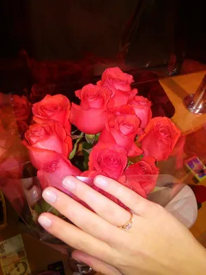 Обои на рабочий стол Букет красных роз, сердечки и коробочка с кольцом,  обои для рабочего стола, скачать обои, обои бесплатно