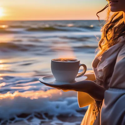 чашка кофе на столе на фоне моря Stock Photo | Adobe Stock