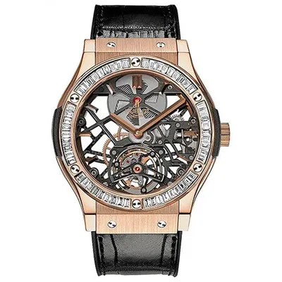 Копии часов Hublot Classic Fusion Skeleton Tourbillon King Gold Baguette 45  505.OX.0180.LR.1904 купить в Москве по выгодной цене: фото, характеристики