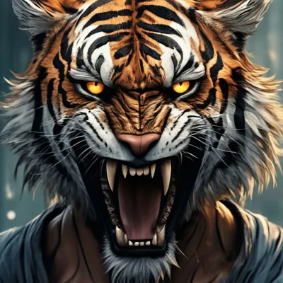 Человек тигр с красными глазами и …» — создано в Шедевруме