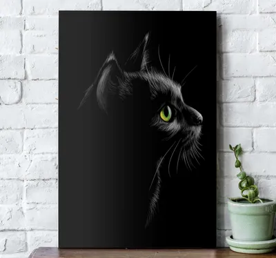 Обои на рабочий стол Морда черного кота с янтарными глазами, by Anna  Phillips, обои для рабочего стола, скачать обои, обои бесплатно