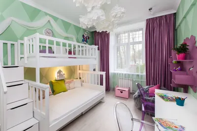 Дизайн интерьера комнаты для двух девочек - проект детской, фото, примеры