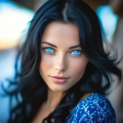 Девушка с голубыми глазами и черными волосами» — создано в Шедевруме