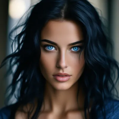 Красивая Молодая Женщина С Длинными Черными Волосами И Голубыми Глазами  Фотография, картинки, изображения и сток-фотография без роялти. Image  67202012