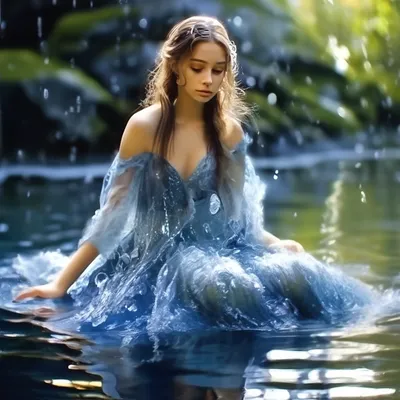 Красивая девушка, сидит на воде, в…» — создано в Шедевруме