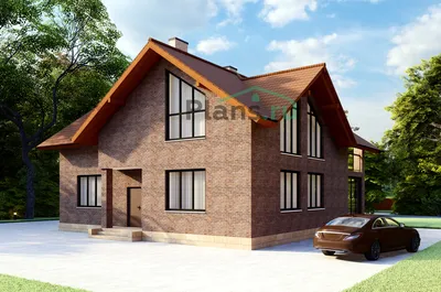 Проект великолепного дома из темного кирпича с верандой и зеленой крышей  D667 | Каталог проектов Домамо