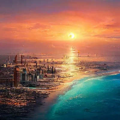 Дубаи, пляж, солнце, закат на море…» — создано в Шедевруме