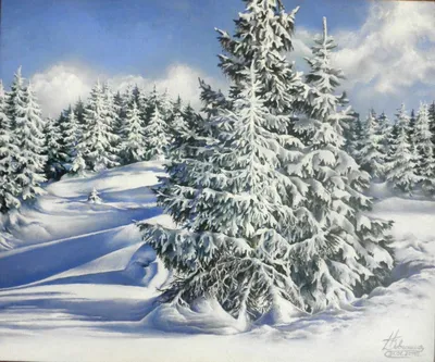 Картина Новогодняя елка в зимнем лесу ᐉ Довгошия Наталия ᐉ онлайн-галерея  Molbert.