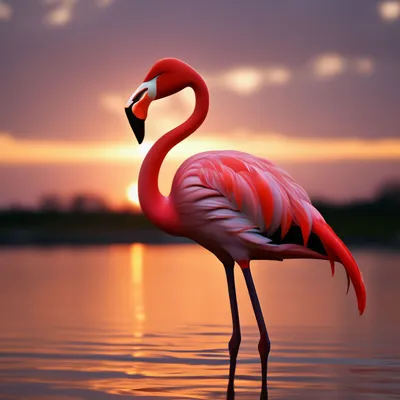 Розовый фламинго на закате , …» — создано в Шедевруме
