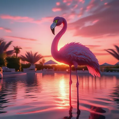 Розовый фламинго на закате, эстетично…» — создано в Шедевруме