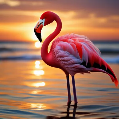 Розовый фламинго, на закате, в …» — создано в Шедевруме