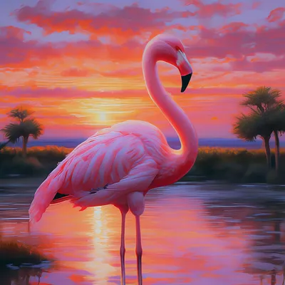 Розовый фламинго на закате» — создано в Шедевруме