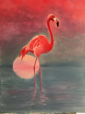 Розовый фламинго в лучах заката... Холст, масло | Рисунки, Картины, Закаты