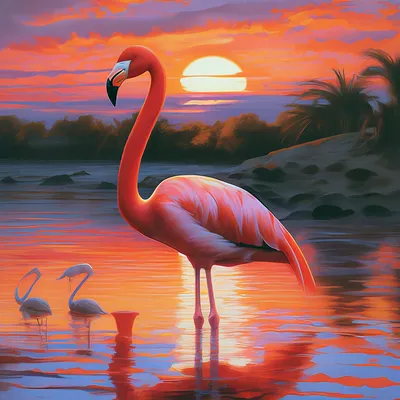 розовые фламинго в воде на закате Стоковое Фото - изображение насчитывающей  биографической, закат: 254922204