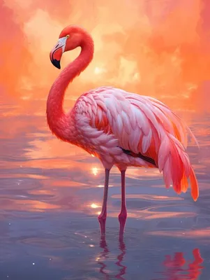 Фламинго на закате, сверхдетализация» — создано в Шедевруме
