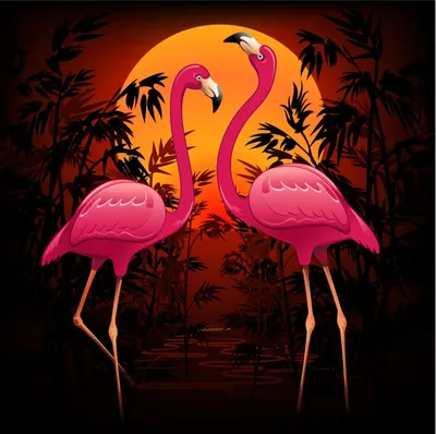 Картина на холсте \"Фламинго и закат\"