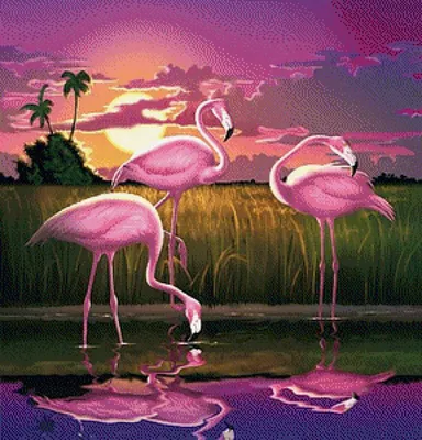 Картина на холсте \"Фламинго на закате\"