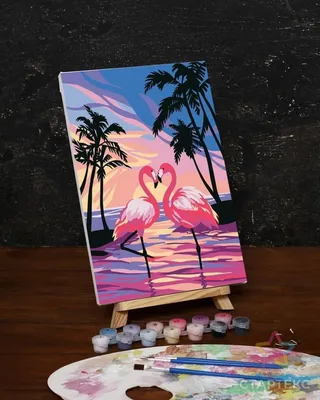 Обои на рабочий стол Розовые фламинго стоят в воде на закате, обои для  рабочего стола, скачать обои, обои бесплатно