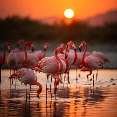 два фламинго на закате. пара силуэтов птиц с пальмовыми ветвями на розовом  фоне Иллюстрация вектора - иллюстрации насчитывающей ангстрома, джунгли:  217384110