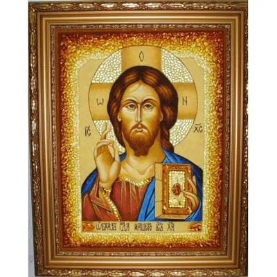 Икона из янтаря \"Иисус Христос Спаситель\" 15x20 купить в интернет-магазине  EXKLUSI