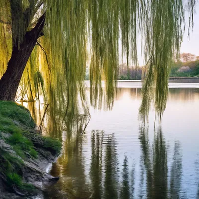 Дерево Ивы На Краю Воды — стоковые фотографии и другие картинки Без людей -  Без людей, Вертикальный, Вода - iStock