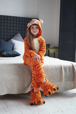Тигр пижама Кигуруми, костюм для детей и взрослых, мягкий и плюшевый