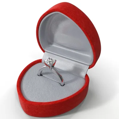 Кольцо с бриллиантом в красной бархатной коробке 3D Модель $49 - .c4d .obj  .3ds .ma .max - Free3D
