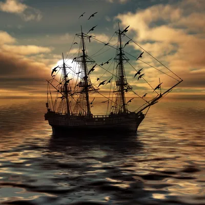 Бушприт парусного корабля на фоне моря, побережье на горизонте Stock Photo  | Adobe Stock