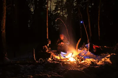 Костёр в ночном зимнем лесу - Михаил Соколов