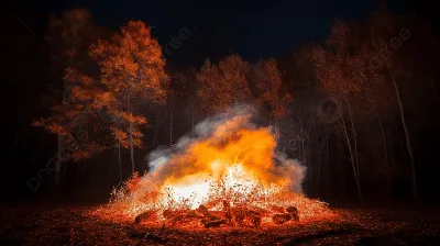 Кемпинг огонь в лесу ночью стоковое фото. изображение насчитывающей уютный  - 179477668