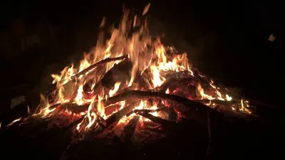 небольшой костер в лесу ночью или вечером, с деревьями, освещенными закатом  и огнем, стоящим в лесу Стоковое Фото - изображение насчитывающей берег,  пожар: 252933548