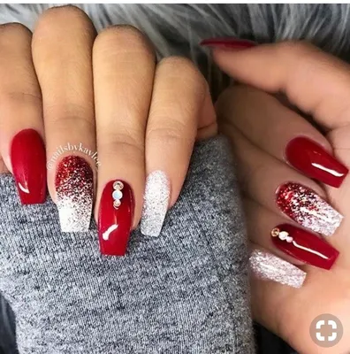 Маникюр №2706 - фото дизайна - Best Маникюр | Nails design with  rhinestones, Red nails, Red nail art