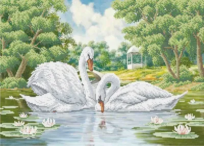 Картина по номерам \"Лебеди на озере в горах\"