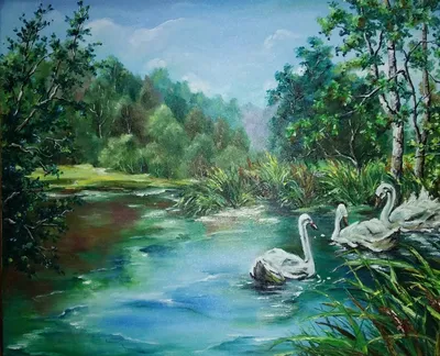 Купить картину Лебеди на озере , Сток в Украине | Фото и репродукция  картины на холсте в интернет магазине Макросвит