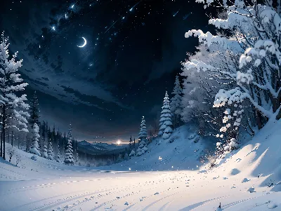 Фотография «Зимний лес ночью — это то место, где обязательно нужно  побывать❄️…»