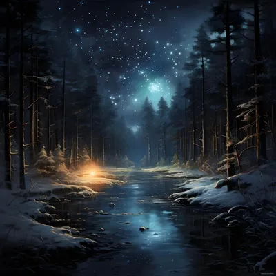 Домик в лесу ночью зимой - 80 фото